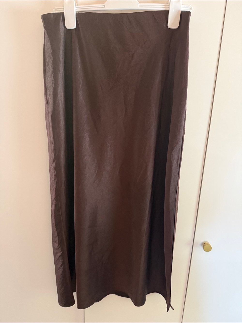 NWT NEVER WORN Chocolate Brown Slip Silk Midi Skirt